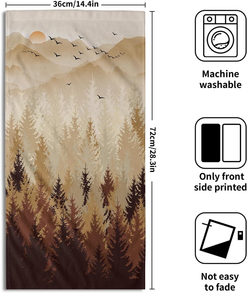 Granbey Brown Yellow Misty Forest Hand Towels Set of 2 Fall Mountain Woodland Decorative Bath Towel Nature Pine Trees Foggy Landscape Thin Kitchen Tea Dish Towels for Bathroom Spa Gym - Image 2